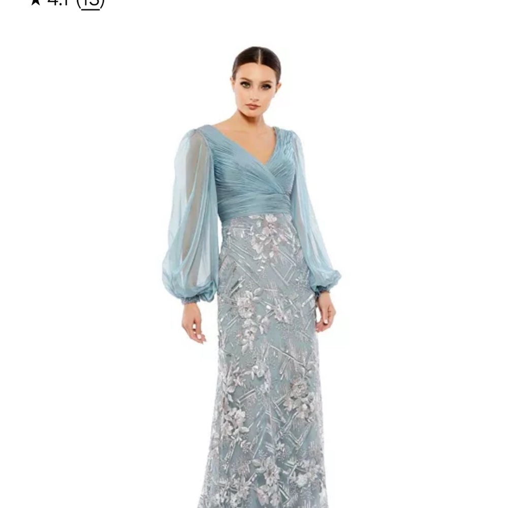 Mac Duggal Women's Illusion Puff Sleeve Pleated Bodice Embellished Gown